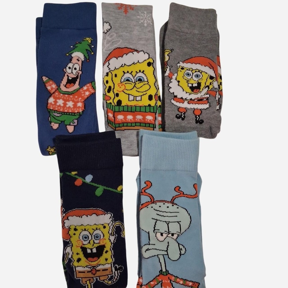 Mens Womens 2025 SpongeBob Christmas socks Bundle of 5